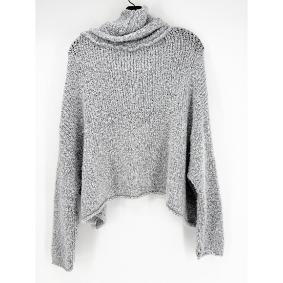 FREE PEOPLE BFF Boucle Sweater Pullover Cowl Neck Slouchy Crop Light Gray M - Picture 3 of 12